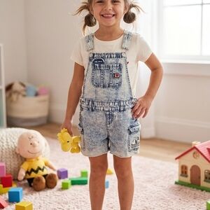 Justice Faded Light Blue Denim Short Overalls